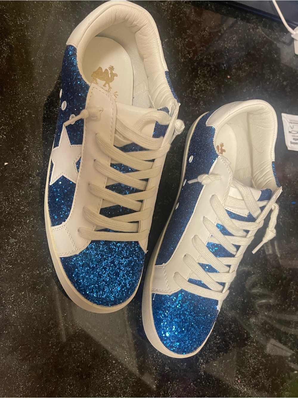 Women's Blue Glitter Star Lace-Up Sneakers new size 10 - Picture 3 of 5